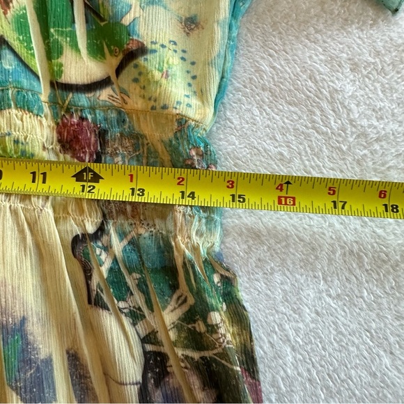 1214 ONE WORLD Gold and Blue Flutter Sleeve Blouse - Picture 5 of 8